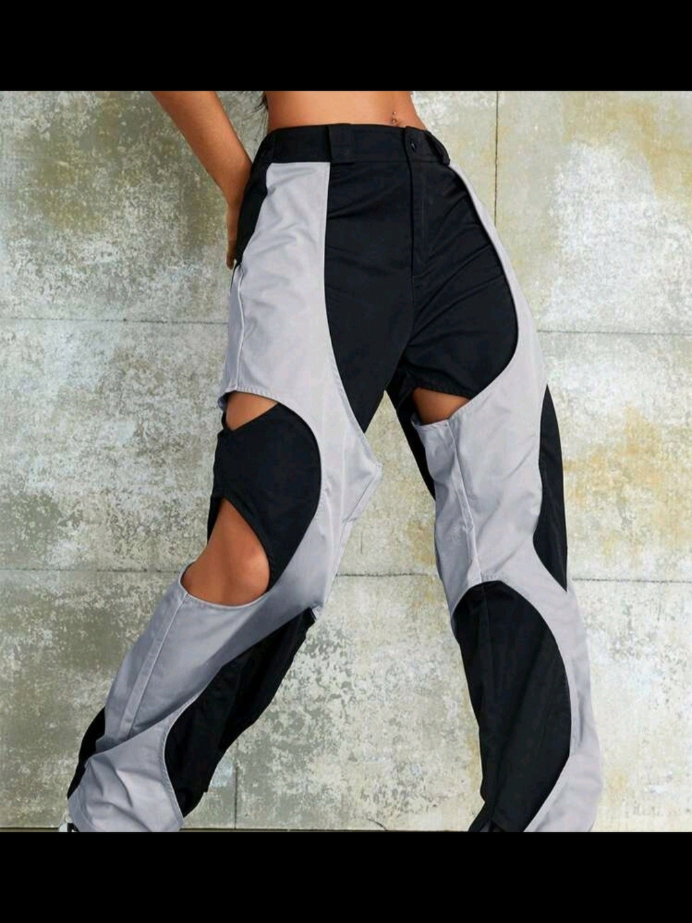 SHEIN Black & Light Gray Cutout Colorblock Joggers